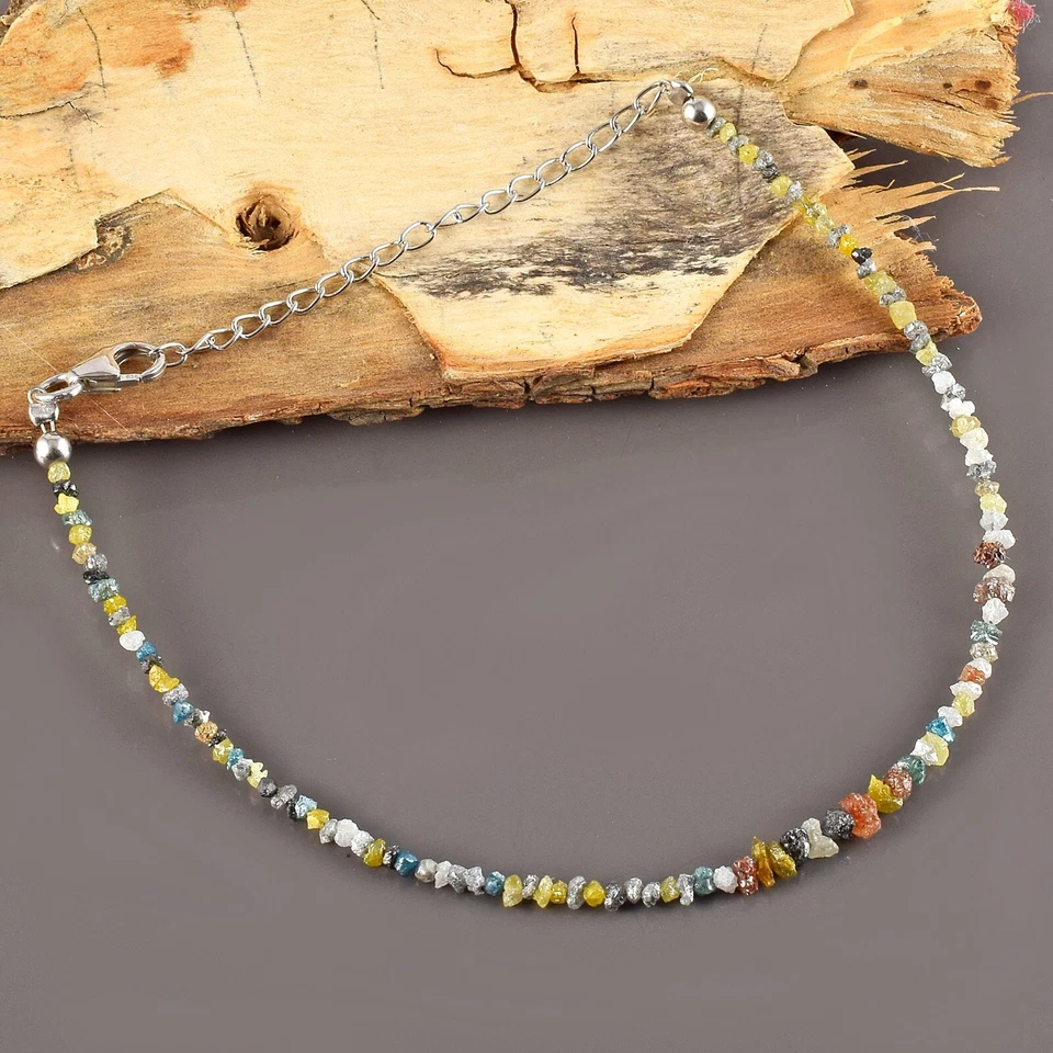 Natural Raw Rough Multicolor Diamond Beads Nuggets Chain Handmade Bracelet Gift  - Image 4 of 4
