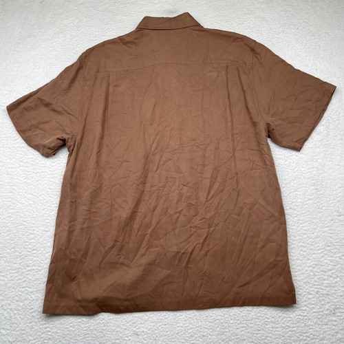Nat Nast Luxury Originals Bowling Shirt Button Up Silk Brown Blue Striped Sz L - Picture 9 of 13