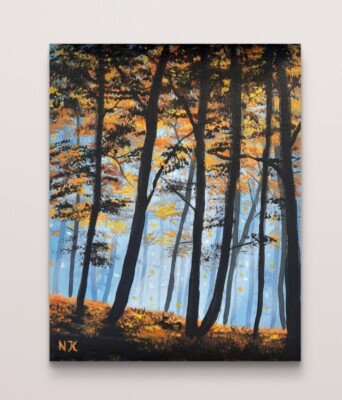 Landschaft Wald Bäume Akryl Gemälde Handgemalt Original Leinwand, Unikat Gemälde