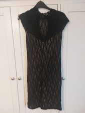Miss Selfridge Size 10 Black Sleeveless High Neck Lacy  Dress Length 36