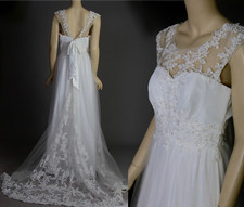 Vintage 90s wedding dress Grecian draped sheer lace gown Large