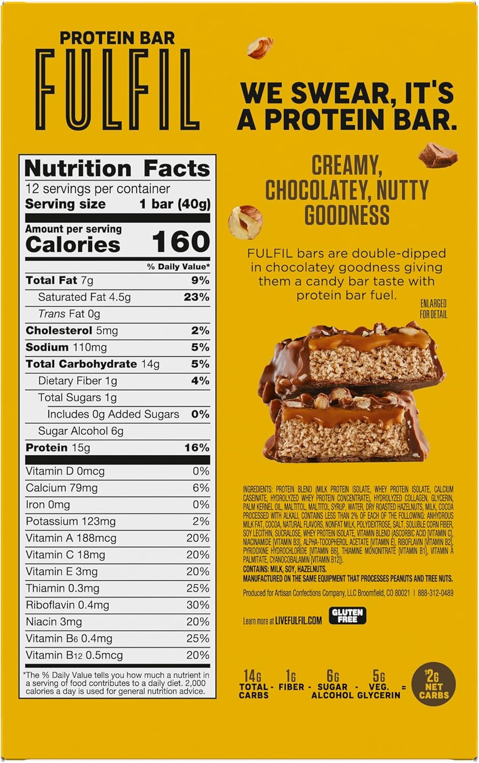 FULFIL Protein Snack Bars, Chocolate Hazelnut, 15G Protein, Pantry Staples, 12 C