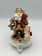 Christmas Santa Claus Holding List & Puppy Stocking Hanger Holder Decoration