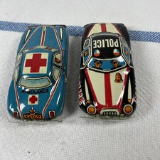 Vintage Tin Police amd Ambulance Japan cars tin Litho