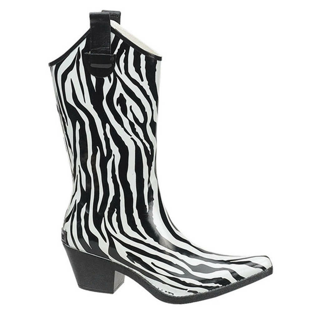 Rain Techs Womens Western Rain Boots Zebra Print Cowgirl Rubber Waterproof-image