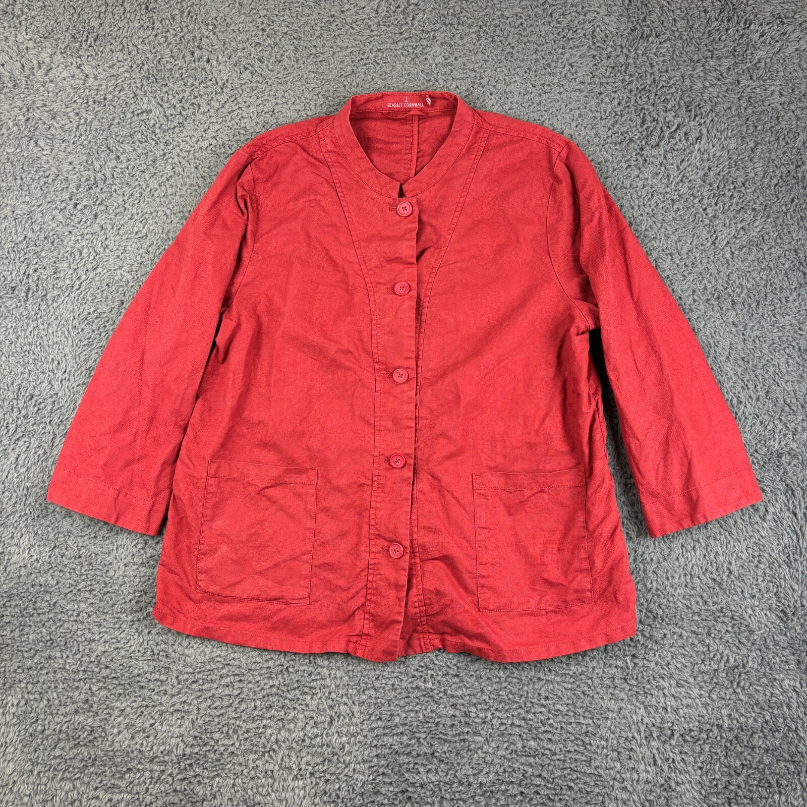 Seasalt Cornwall Jacket Womens Size 14 Red Clear Bloom Cotton Linen Button Up SC