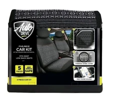 Auto Drive 5-Piece Car Kit Seat Covers Wheel Cover Vent Freshener Phone Holder