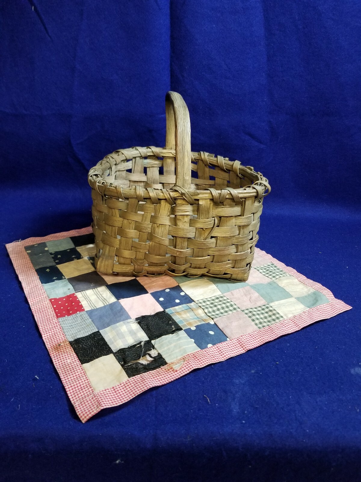 ANTIQUE ASH wood HANDLED Small Woven Basket paint remnants eBay