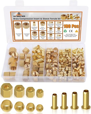 180PCS Compression Fittings Assortment kit - 4 sizes (1/4 3/8 5/16 1/2)..