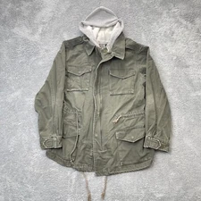 VTG Military Jacket Mens Medium Green 2 1n 1 Coat Hooded Utility Field Army
