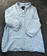 Tahari Womens Light Blue Linen Tunic Top US 1X Button Detail Lagenlook
