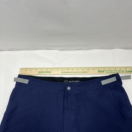 Flylow Mens Reynolds Bike Shorts XL 36x9” Solid Blue Pattern Logo Cotton Blend - Picture 3 of 9