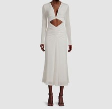  348 Misha Women's White Crossover Cutout Waist Midi Sheath Dress Size AU10 US6