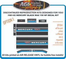 1981 1982  MERCURY BLACK MAX 150 hp Reproduction outboard decal kit 175 200 hp