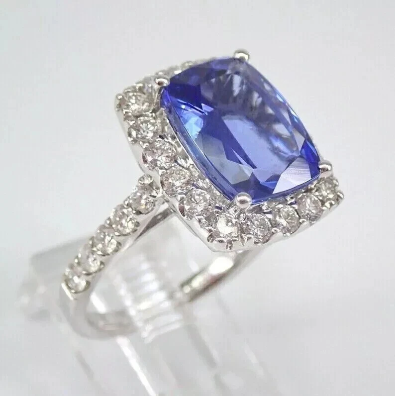 2.20 Ct Cushion Cut Natural Tanzanite Halo Engagement Ring 14K White Gold - image 2 of 4