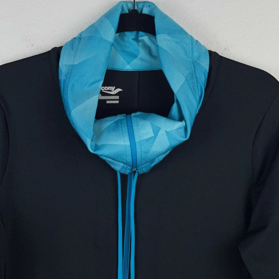 Saucony Jacket Womens Size Large Full Zip Cowl Neck Athletic Stretch Black Blue - Image 3 of 4