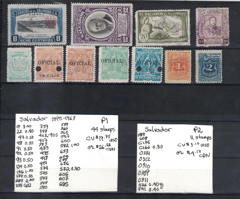 El Salvador - Colección - 1890-1963 55 Usado #19-608 & BoB 2023 CV $22,85 USD Foto 2 de 2