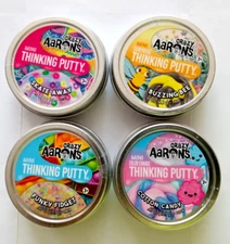 Lot-4-Crazy Aaron's Putty Mini Tins .46oz Skate Away/Buzzing Bee/Cotton Candy/Fu