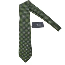 Drake's NWT Neck Tie in Green with Blue/Yellow/White Geometric Pattern 100% Silk
