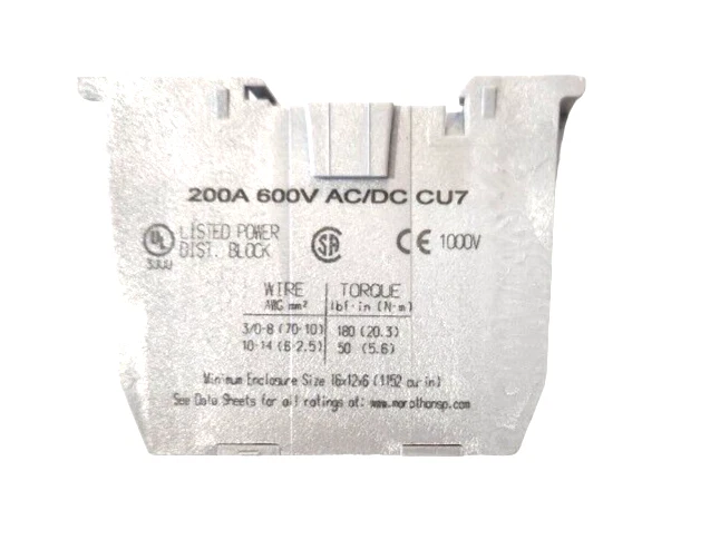 New Marathon EPBCP42 Power Distribution Block Din Rail Mount 200A 600V 1 Pole - Image 2 of 4