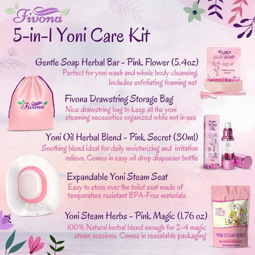 Fivona 5-in-1 Yoni Steam Kit - Seat, Steaming Herbs, Yoni Oil, Herbal Soap, Bag - Picture 2 of 8