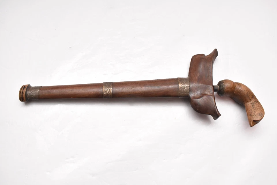 Cuchillo y vaina antiguos del siglo XIX Filipinas Moro Kris Damasco hoja Foto 2 de 4