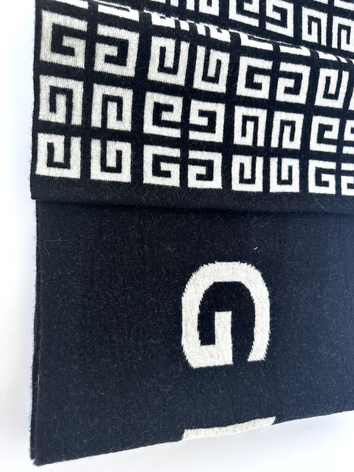 Nuevo GIVENCHY 4G Bufanda Doble Cara Negro Lana Cachemira Unisex Foto 2 de 4