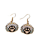 Paw Print Pet lover Mom Women Earrings Enamel Fish Hook Dangle Drop Casual