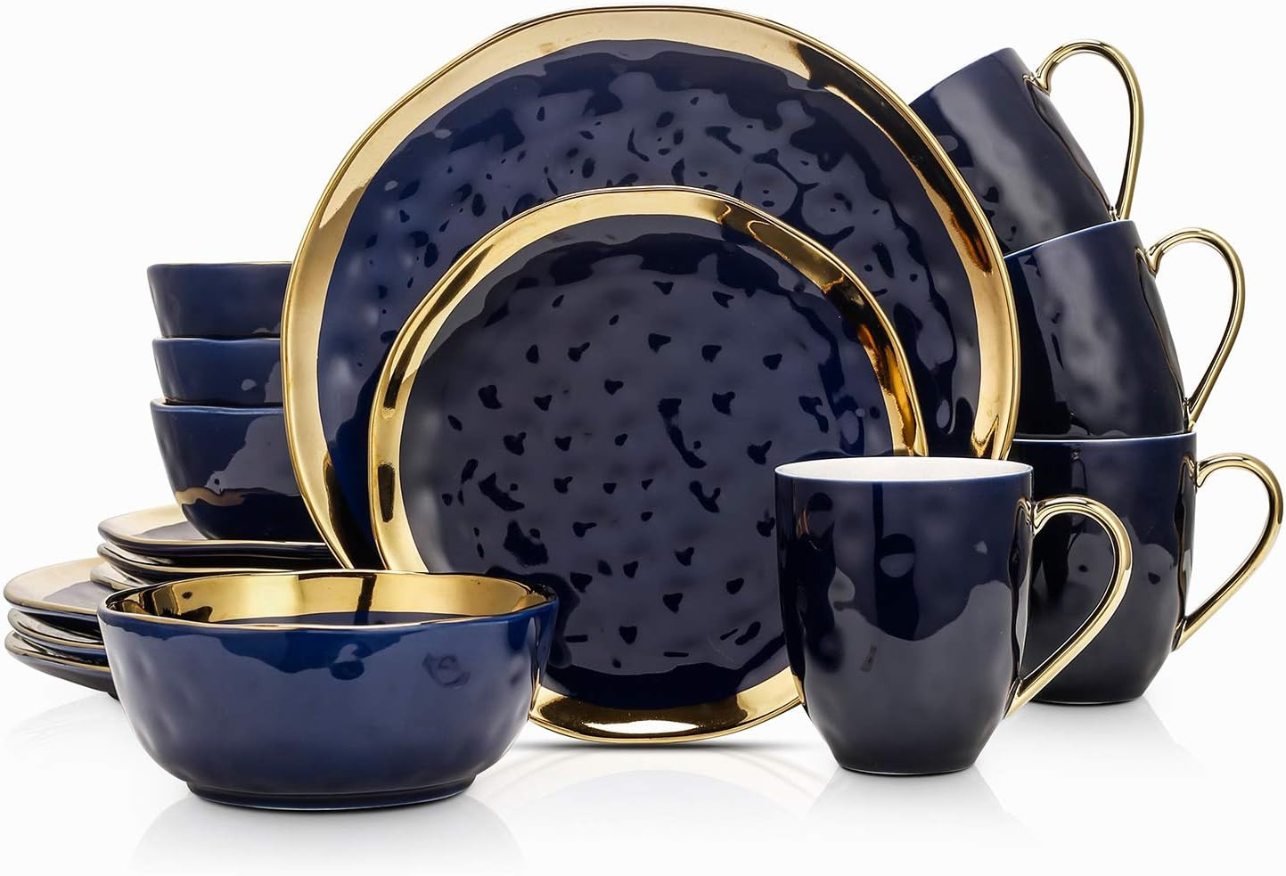 Porcelain 16 Piece Dinnerware Set, Service for 4, Blue and G
