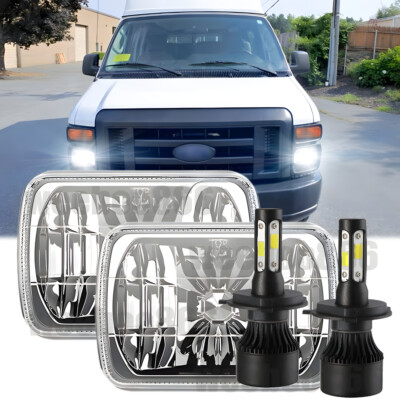 Pair 7X6'' 5X7'' LED Headlights H4 Fit For Ford E-100 E-150 E-250 E-350 Econoline