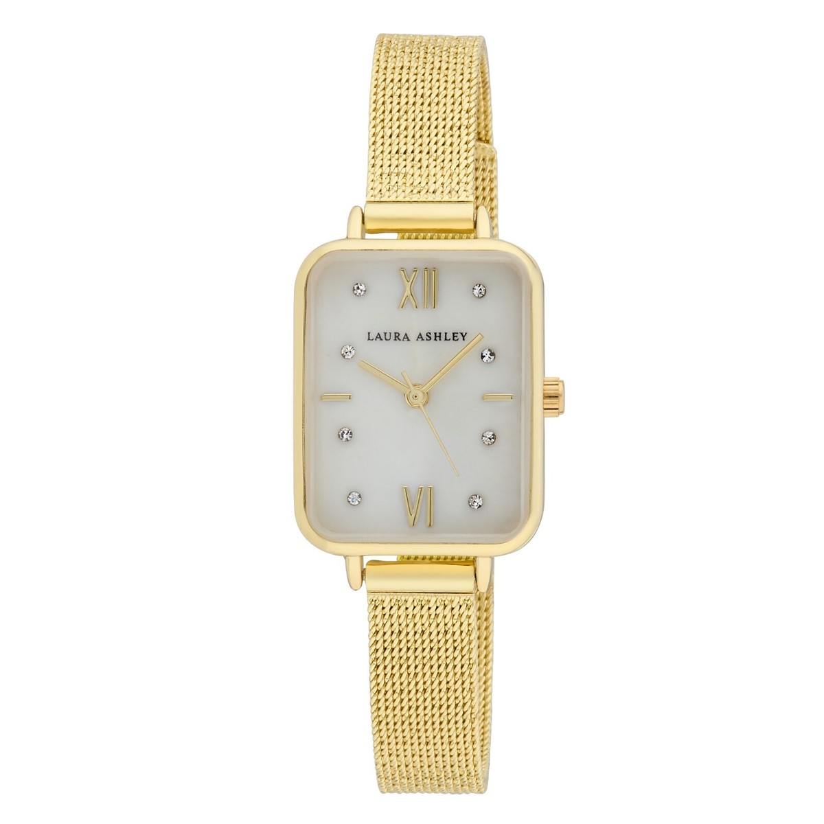 【稼働/良品】LAURA ASHLEY クオーツ ゴールド レディース Laura Ashley Women's Tank 22mm Textured Mesh Strap Watch
