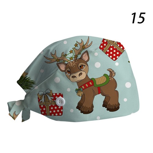 Christmas Surgical Scrub Cap Hat Unisex Surgery Doctor Nurses Hats with Button - Picture 7 of 36