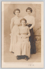 Postcard RPPC 1910 Studio Portrait of Three Young Woman Period Dresses