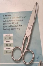Sewing Scissors High Carbon Steel. 6". Made in Italy. Quantity 500+.