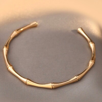 14k Yellow Gold Filled Over Sterling Silver Womens Bamboo Design Bracelet Bangle
