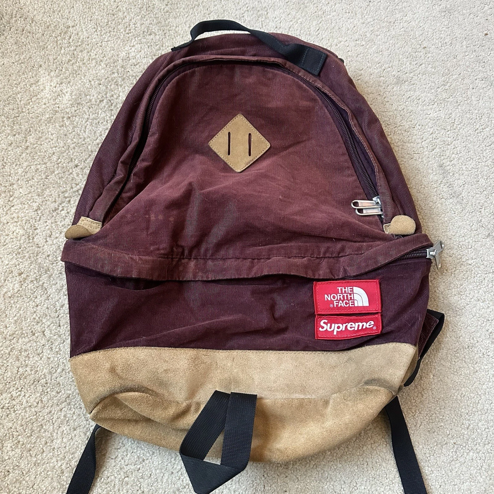 Sac à dos velours côtelé bordeaux FW13 The North Face TNF x Supreme 2013