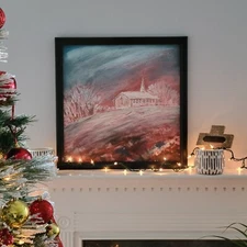 Great Church Folk Art Painting On Red Hill Framed Signed by Max Kravt Expressive