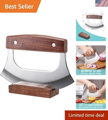 Ulu Knife - Sharp Rocker Mezzaluna Knife with Stand for Cutter Pizza, Meat, V...