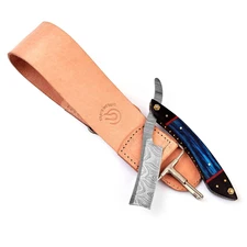 Qureshi Damascus Stainless Steel Barber Razor, Straight Razor for Men Includes F