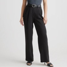 Quince Stretch Crepe Pleated Wide Leg Pants Trousers Black 2