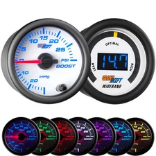 GlowShift 52mm White 7 Color 30PSI Boost/Vacuum + Wideband Air/Fuel Gauge Set
