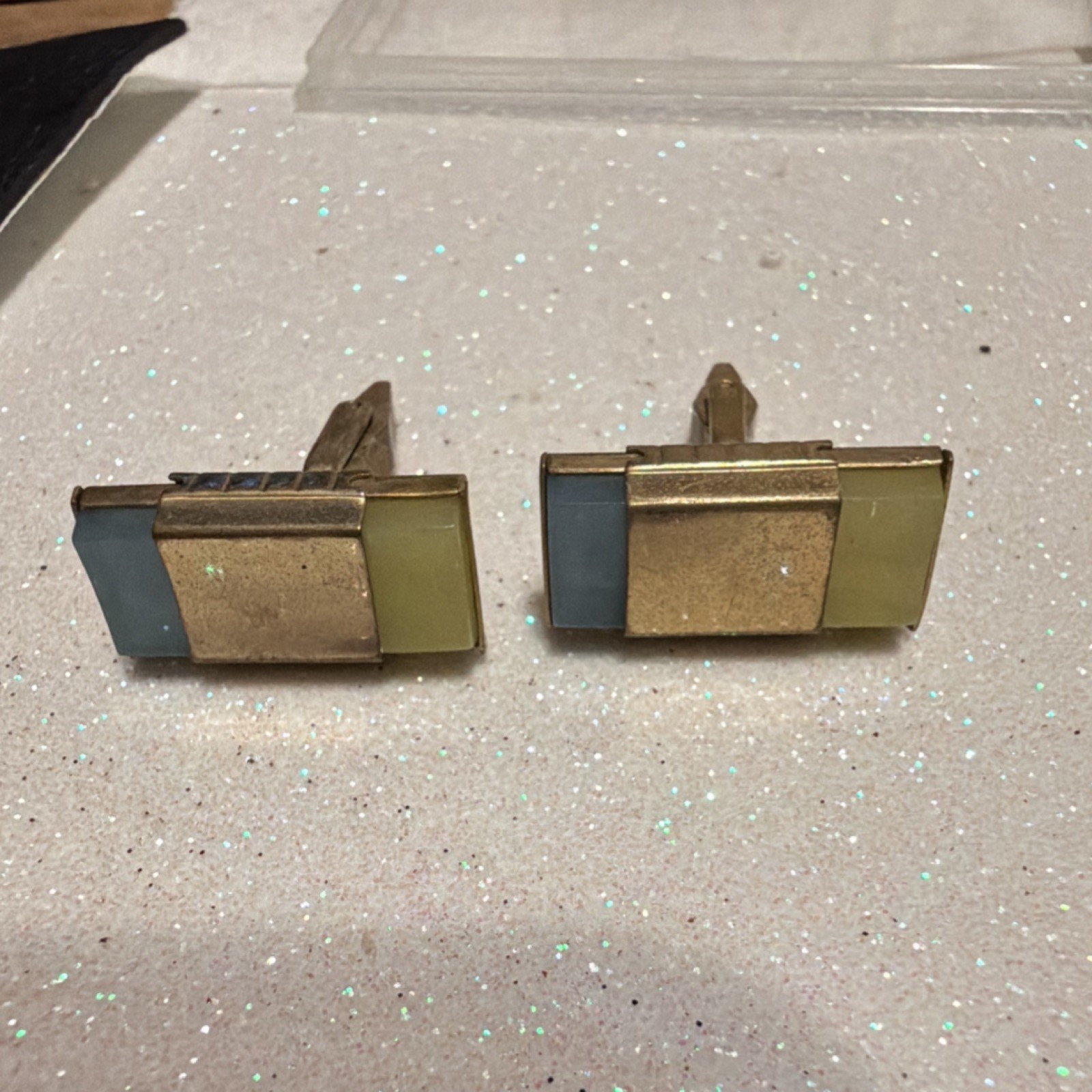 Rectangular Gold Blue Yellow Bullet Back Men's Cu… - image 1