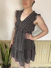 J. Crew Black Floral Mini Dress Ruffle V-Neck Tiered Sz 8 Cottagecore Boho