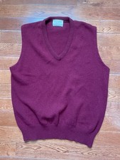 Vintage Lord Jeff Jeff Lamb Cardigan Sweater Vest Mens Large Burgundy Lambs Wool