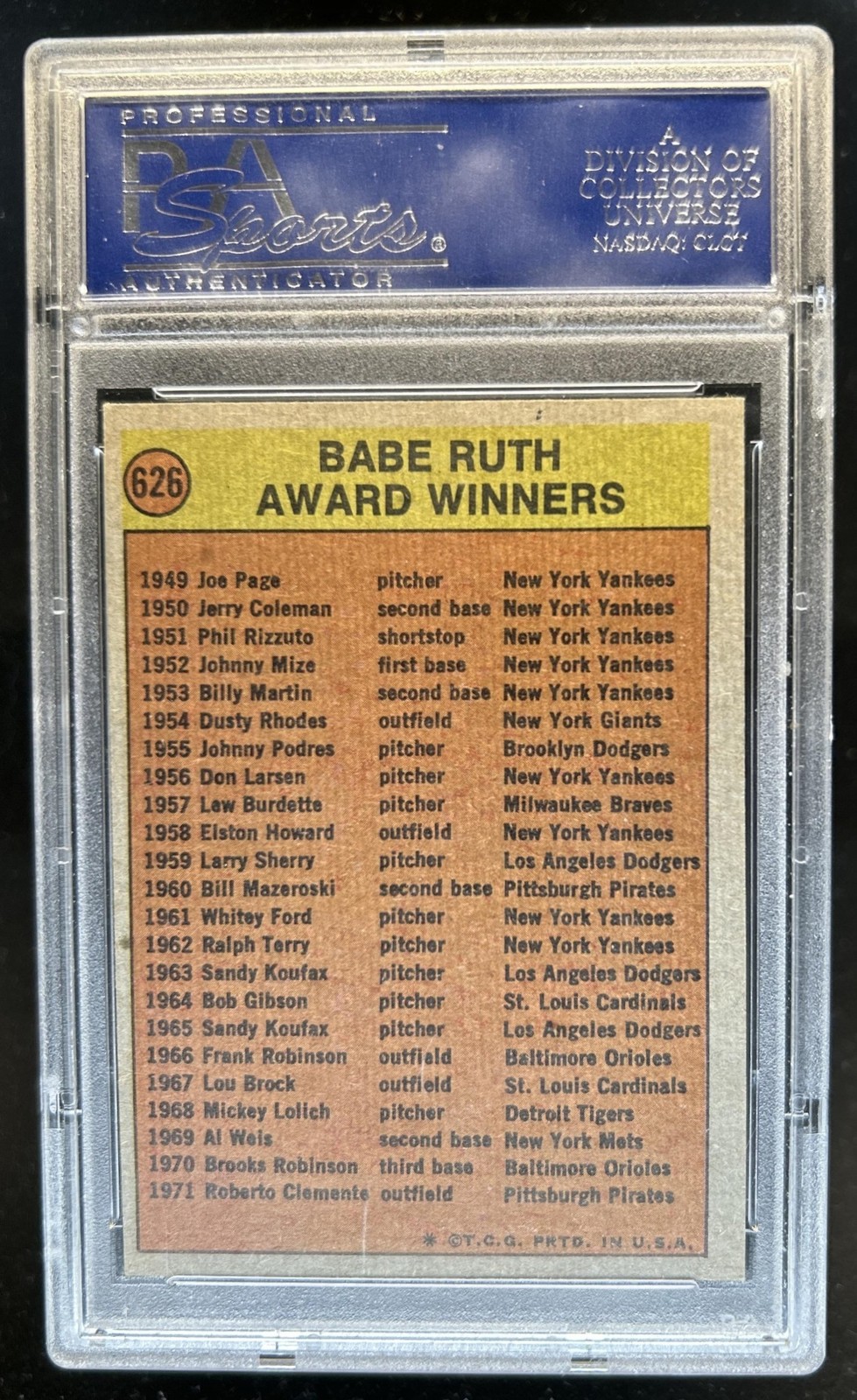 1972 Topps Babe Ruth Award T #626 PSA 8 view 2