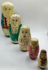 Rare VTG Wooden Matryoshka Stacking Nesting Doll US Founding Fathers #6630 5PCS