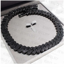 BLACK MOISSANITE 20mm Real Miami Cuban Link Prong Chain Iced Silver Necklace