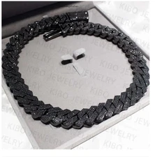 BLACK MOISSANITE 20mm Real Miami Cuban Link Prong Chain Iced Silver Necklace