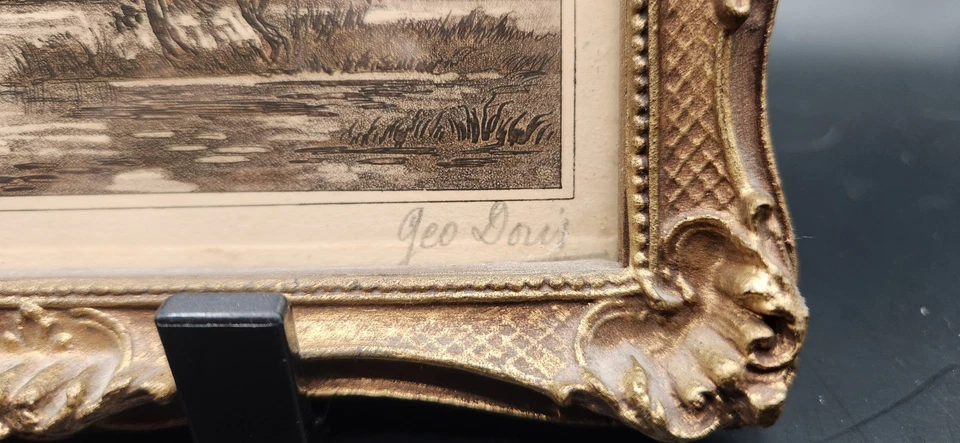 De colección Mid-Cent Tinta Sepia Paisaje Boceto Río Marisma Original 5x3.5" Marco Ornamentado Foto 4 de 4