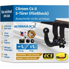 ANHÄNGERKUPPLUNG abnehmbar für Citroen C4 II 10-18 +7pol E-Satz ABE